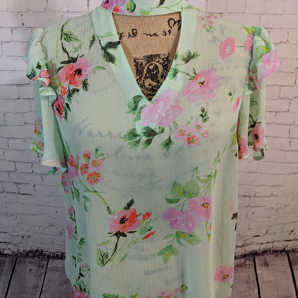 BLEUH CIEL Sheer Floral Blouse